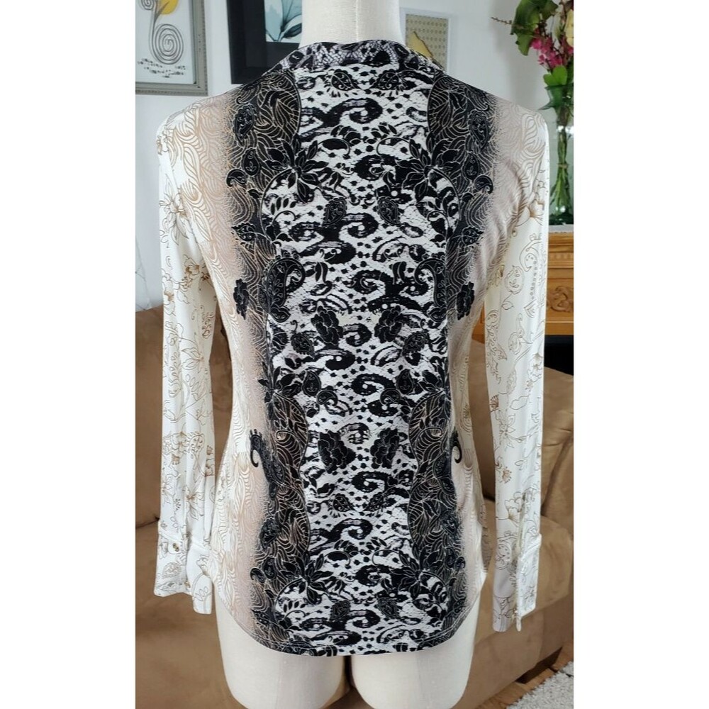 Dana Buchman Womens Black Beige Floral Knit Top Size S Boho Chic Career - Picture 5 of 7